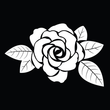 Yapraklı siyah gül silueti.