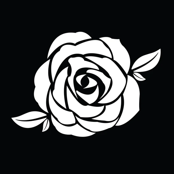 葉を持つバラの黒いシルエット — ストックベクタ