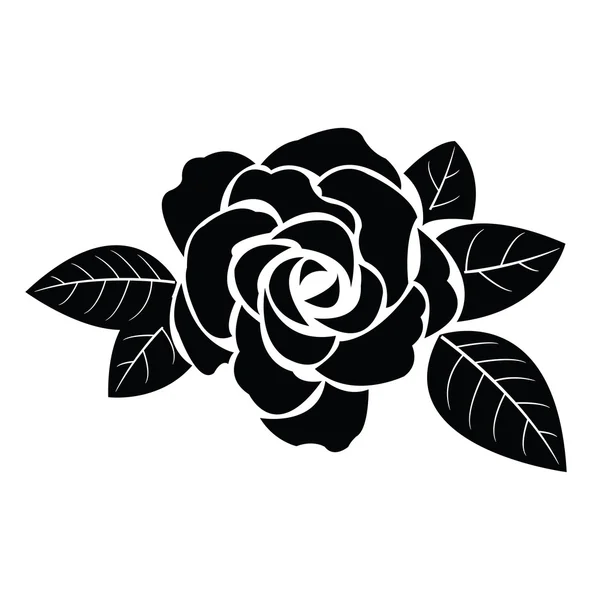 Czarna sylwetka róży z liśćmi — Wektor stockowy