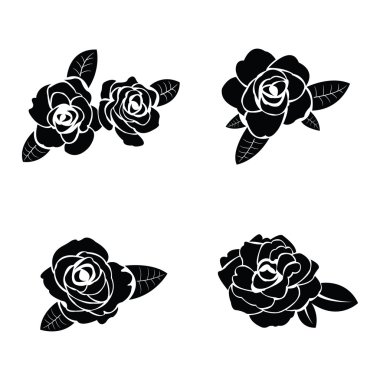 Yapraklı siyah gül silueti.