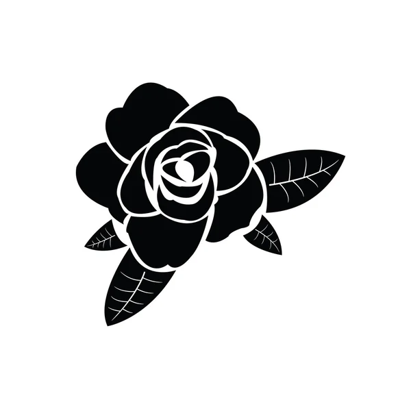 Zwart silhouet van roos met bladeren — Stockvector
