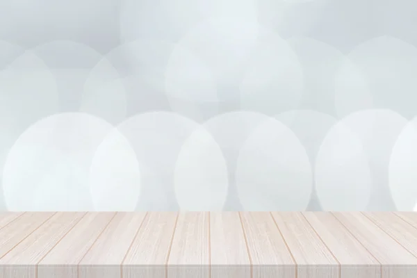Sichtbare weiße Holzplatte isoliert mit leichtem Bokeh-Backgro — Stockfoto
