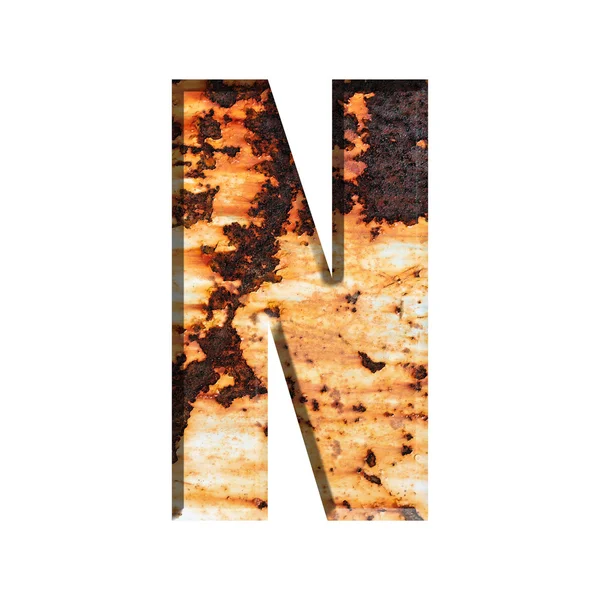 Alfabeto sobre Grungy Rust Textura de acero aislado sobre fondo blanco — Foto de Stock
