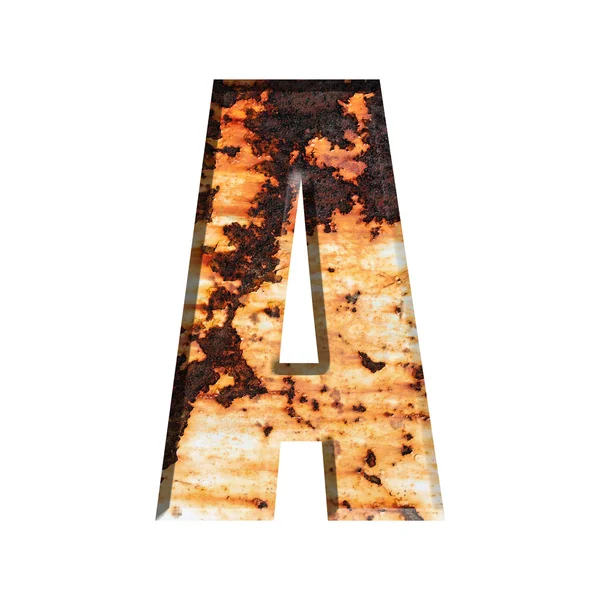 Alfabeto em Grungy Rusted Steel textura isolada no backgro branco — Fotografia de Stock