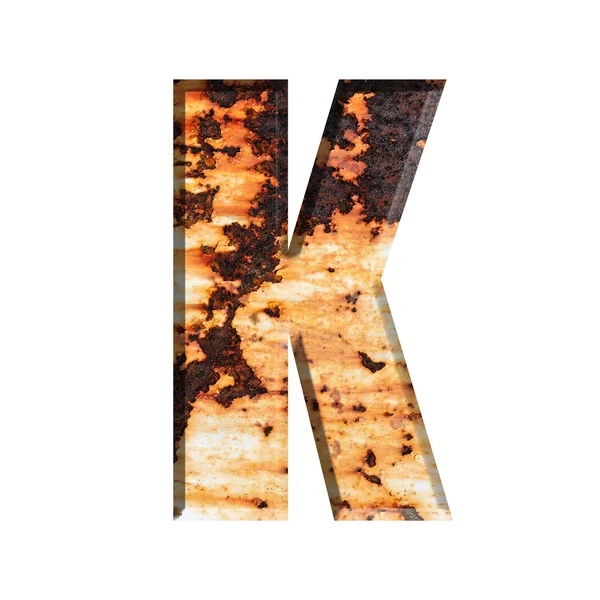 Алфавіт на текстурі Grungy Rusted Steel ізольовані на білому тлі — стокове фото