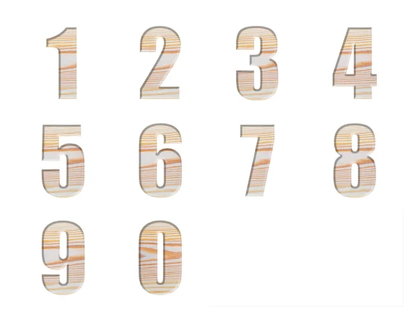 Number Design Collection set type op natuurlijke hout textuur isolaat op witte achtergrond — Stockfoto