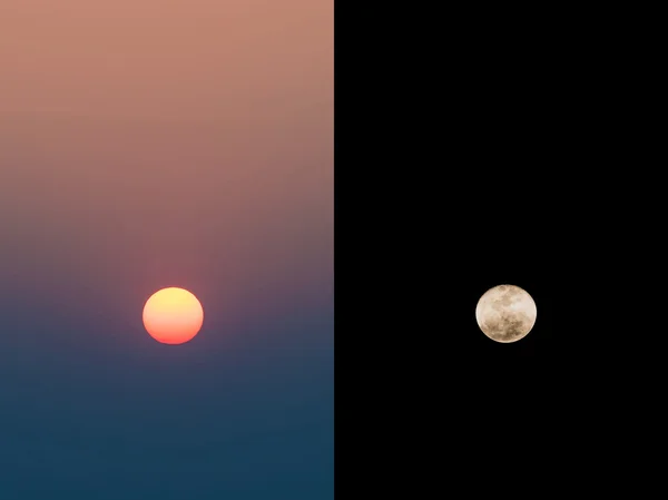 O Sol e a Lua durante o dia e a noite. Conceito de natureza para dia e noite . — Fotografia de Stock