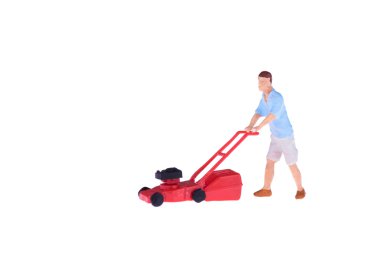 Close up of Miniature gardener people isolate on white background clipart