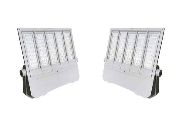 Farolas led exteriores con tecnología de ahorro de energía para un alto brillo con un pequeño aislamiento de energía sobre fondo blanco — Foto de Stock