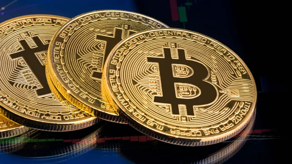 Bitcoins Auf Anlagegeld Bewegliche Graphik Hintergrund Konzeptdesign Für Die Technologie — Stockfoto