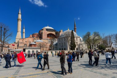 ISTANBUL, TURKEY - APRIL 08, 2015: The Sultanahmet square is the popular tourist place with the numerous landmarks and museums, on April 08 Istanbul, Turkey