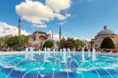 ISTANBUL, TURKEY - APRIL 08, 2015: The Sultanahmet square is the popular tourist place with the numerous landmarks and museums, on April 08 Istanbul, Turkey