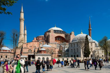 ISTANBUL, TURKEY - APRIL 08, 2015: The Sultanahmet square is the popular tourist place with the numerous landmarks and museums, on April 08 Istanbul, Turkey clipart