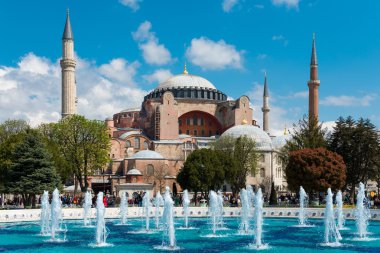 ISTANBUL, TURKEY - APRIL 08, 2015: The Sultanahmet square is the popular tourist place with the numerous landmarks and museums, on April 08 Istanbul, Turkey