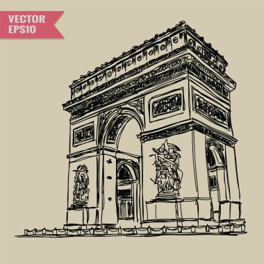 Free hand sketch World famous landmark collection : Arc de Triomphe, Paris, France.