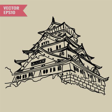 Free hand sketch World famous landmark collection : Osaka castle, Osaka, Japan.