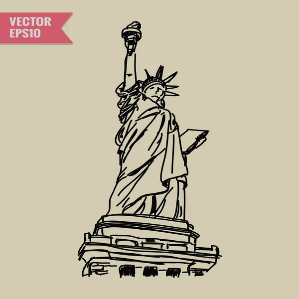 Free hand sketch World famous landmark collection : Statue of Liberty, New York. — Stock Vector