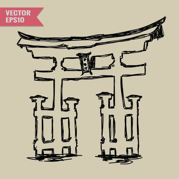 Croquis à la main gratuit Collection emblématique de renommée mondiale : Japan Traditional Gate, Japon . — Image vectorielle