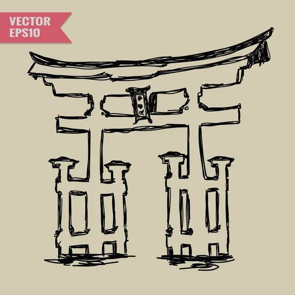 Free hand sketch World famous landmark collection : Japan Traditional Gate, Japan. — Stockvector