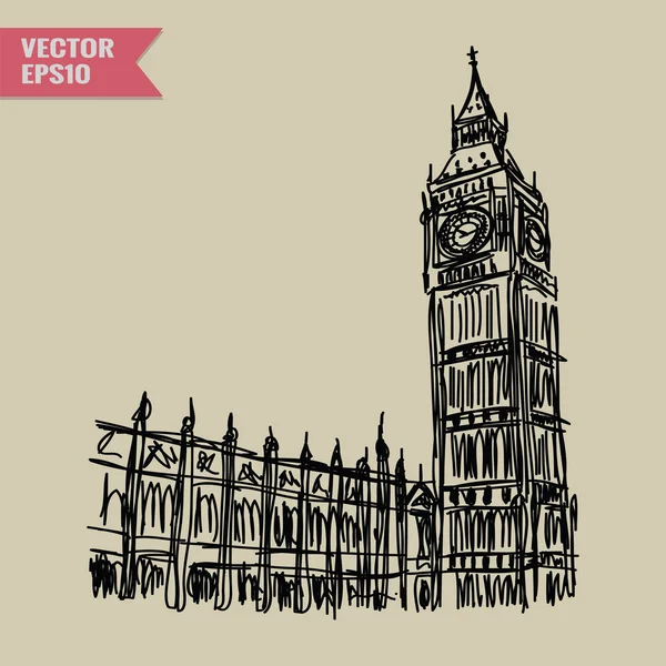 Free hand sketch World famous landmark collection : Big Ben London, England. — ストックベクタ