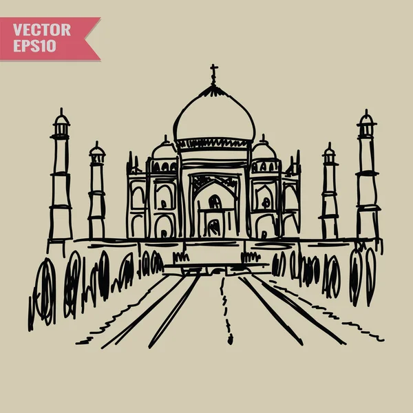Boceto a mano libre Colección de monumentos famosos del mundo: Taj Mahal, Agra, India . — Archivo Imágenes Vectoriales
