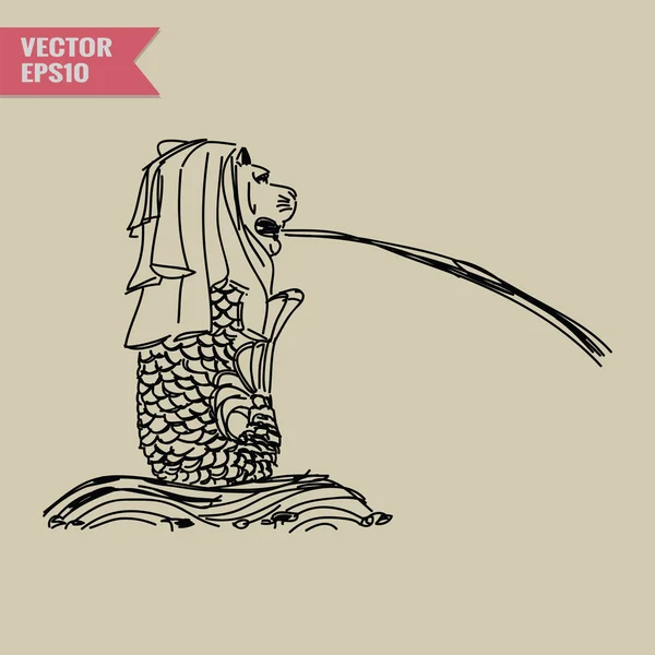 Free hand sketch World famous landmark collection : : Singapore Merlion, Singapore.