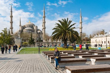 The Sultanahmet square is the popular tourist place with the numerous landmarks and museums, on April 08 Istanbul, Turkey