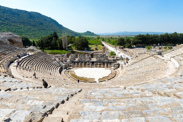 Tourists on Amphitheater (Coliseum) in Ephesus Turkey