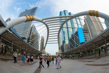 Chong Nonsi Skywalk and modern buildings in central business area,Bangkok, Thailand