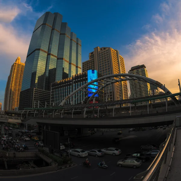 Chong Nonsi Skywalk and modern buildings in central business area, Bangkok, Thailand — стоковое фото