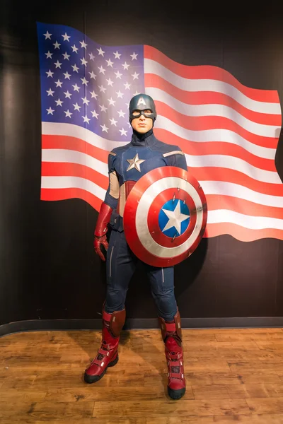 A waxwork of Captain America on display at Madame Tussauds