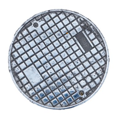 Closeup photo of Old Sewer manhole cover on white background clipart