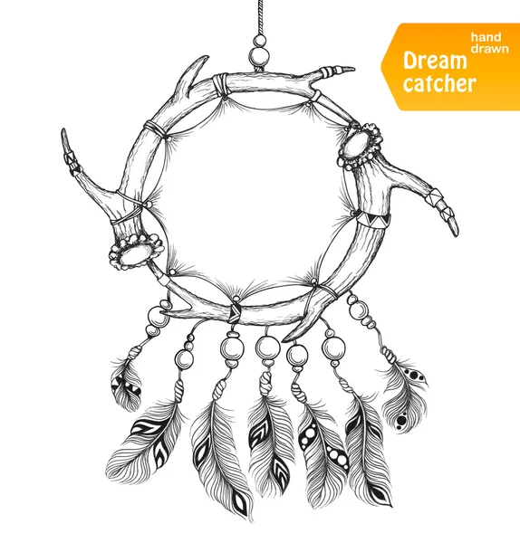 Indiaanse dream catcher met veren — Stockvector