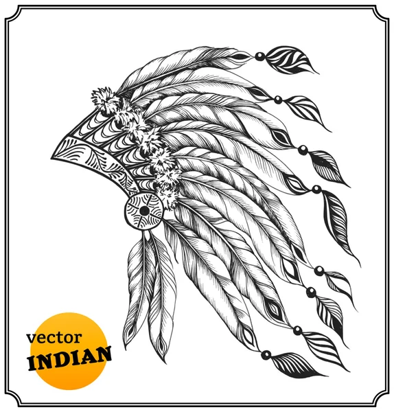 Chapeau de chef indien avec plumes — Image vectorielle