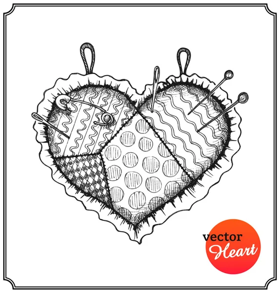 Подушка для иголок и булавок в форме сердца — стоковый вектор