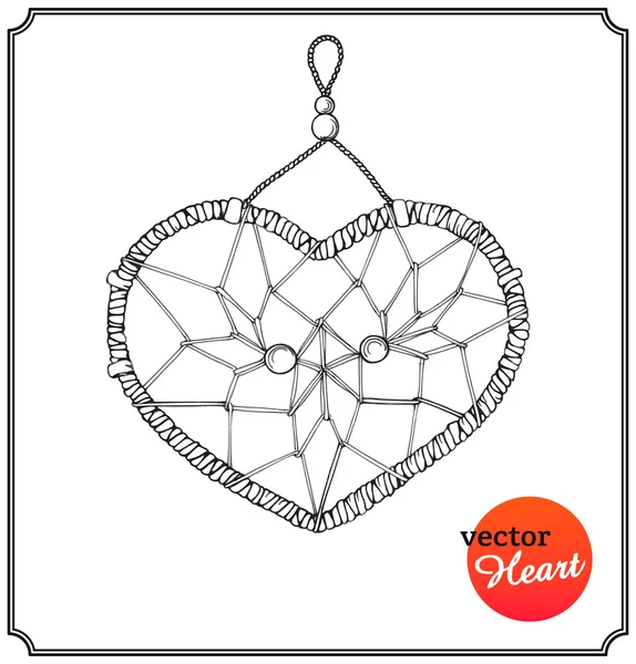 Etnische dreamcatcher in vorm van hart — Stockvector