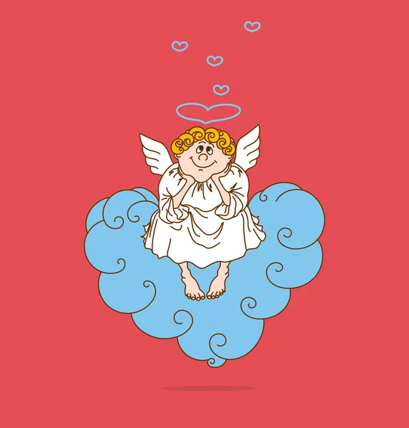 Angel in love sits on cloud in form of heart — Stock Vector