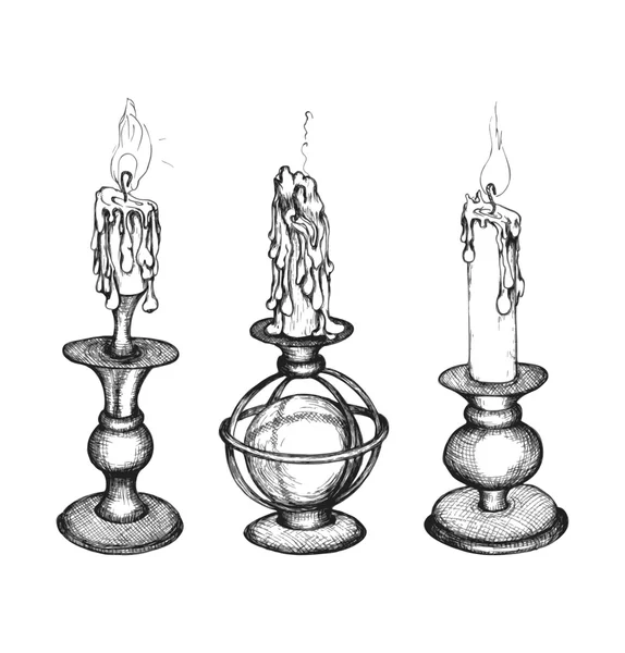 Conjunto de velas desenhadas à mão — Vetor de Stock