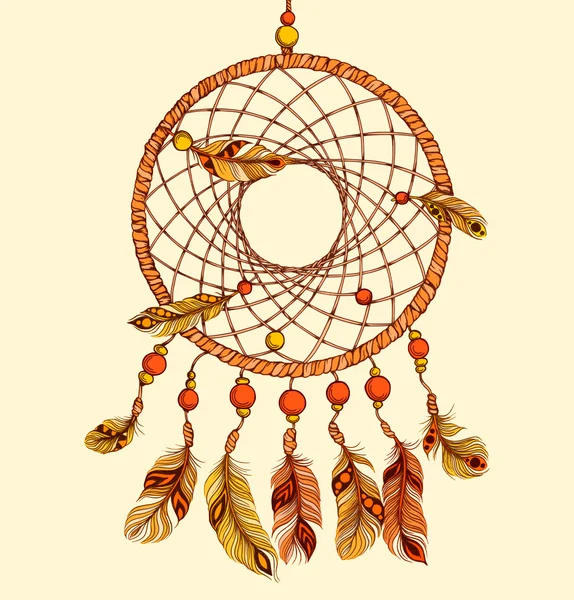 Ethnic dream catcher with feathers — Stock Vector