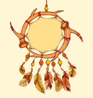 İki elks boynuzları eşarplı etnik dream catcher
