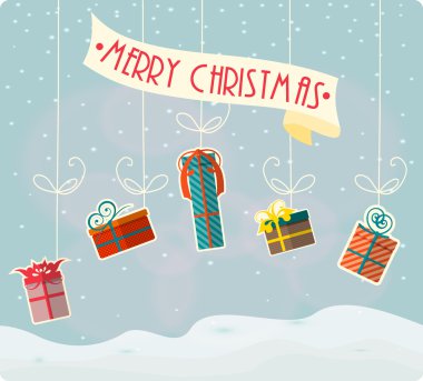 Noel tebrik kartı. Mutlu Noeller vektör illüstrasyonu