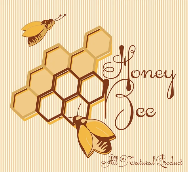 Vector honung bakgrund och bi på honeycomb etikett för din design — Stock vektor