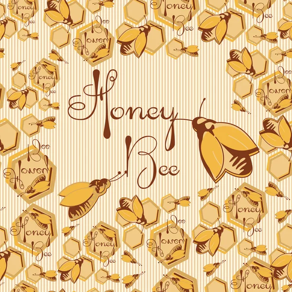 Vector honey background and bee on honeycomb label for your design — Stock Illustration Vector honey background and bee on honeycomb label for your design Royalty Free Stock Vectors