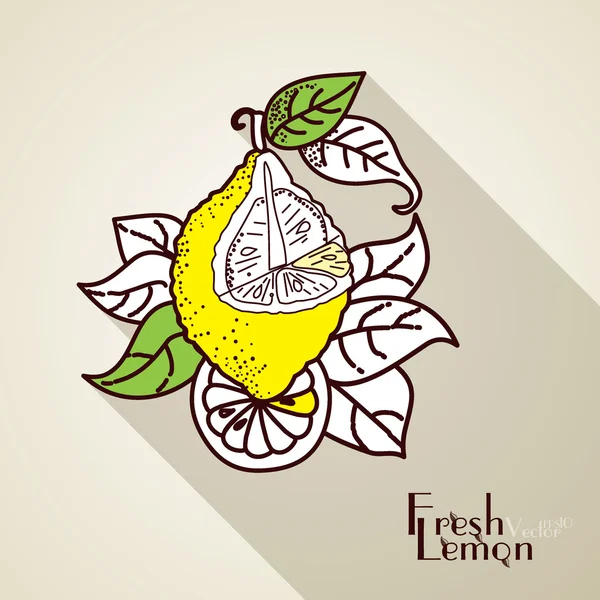 Vecteur. Citrons frais avec des feuilles — Image vectorielle