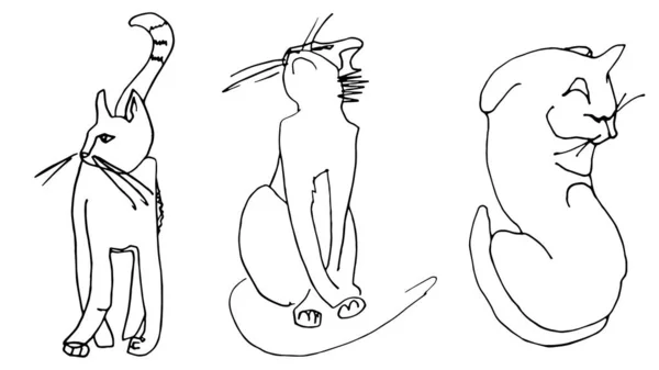 Set Croquis Trois Chats Images Linéaires — Image vectorielle