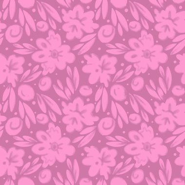 Çiçekler, yapraklar ve arkaplanda böğürtlenlerle pembenin tonlarında büyüleyici el yapımı dikişsiz desenler. Kağıt, kumaş veya dijital kullanım için neşeli, kadınsı bir ruh hali uyandırır.