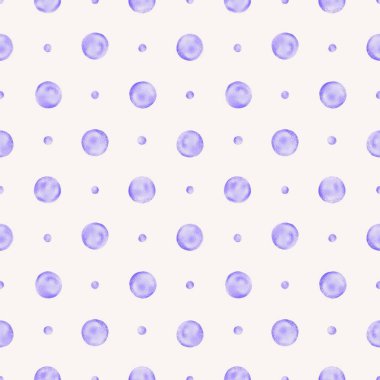 Yumuşak, pürüzsüz desen, mor baloncuklar, daireler ve beyaz arka planda noktalar. Rüya gibi arka planlar, tekstil ya da soyut sanat eserleri için mükemmel.