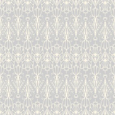 Gri Arkaplanda Beyaz Dantelli Çiçek Şablonu. Kaliteli duvar kağıtları, kumaşlar ya da sofistike ve zamansız güzellikleri yakalamak için mükemmel bir davet..