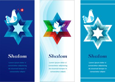 three template cards with jewish symbols clipart