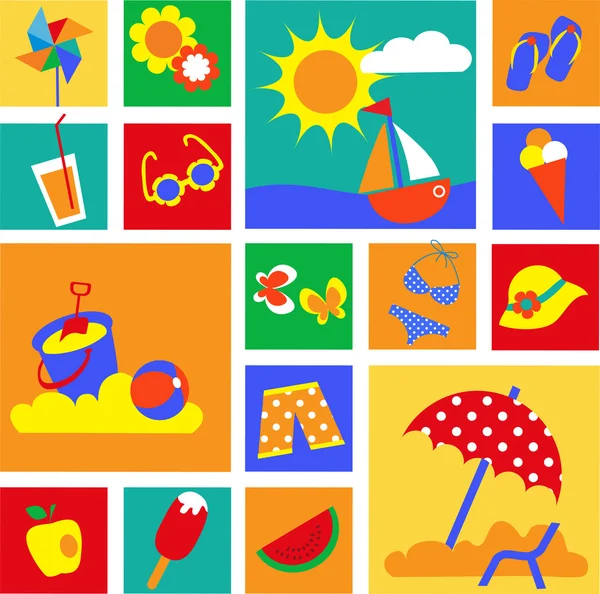 Colorful set of summer icons. happy holidays — Stock Vector